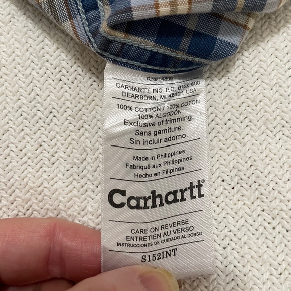 Carhartt Blue Plaid Button Down Long Sleeve Shirt XXL Excellent Used Condition - Picture 9 of 11